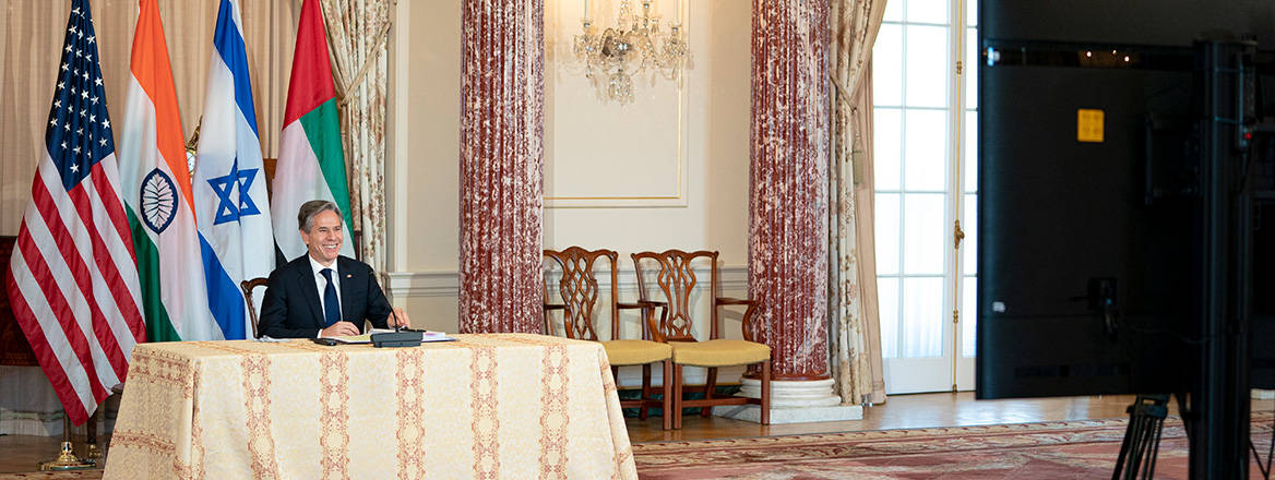 US Secretary of State Antony Blinken participates in a Quad meeting with the foreign ministers of India, Israel and the UAE on 18 October 2021