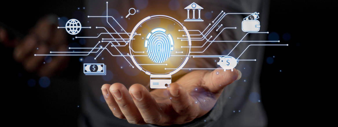 Businessman holding light icon social security network connection with shield guard to protected from cyber attacks. Network security system concept