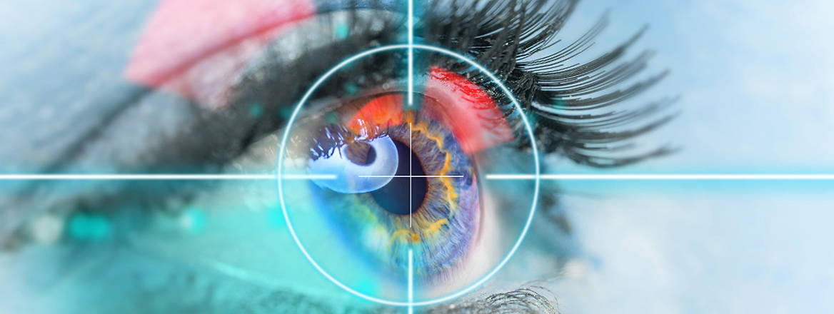 Concept image of an eye with crosshairs overlaid on the iris.