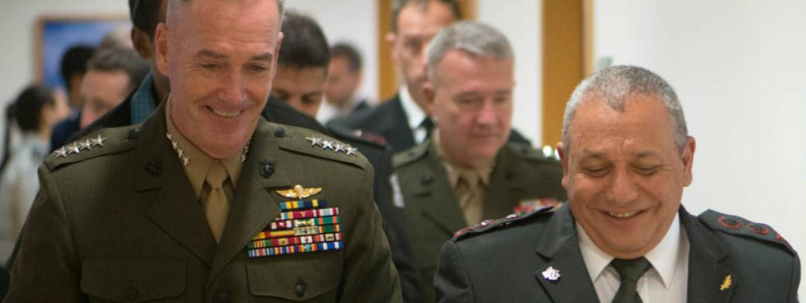 Gadi Eizenkot and Joseph Dunford with Israeli Defense Forces at military headquarters