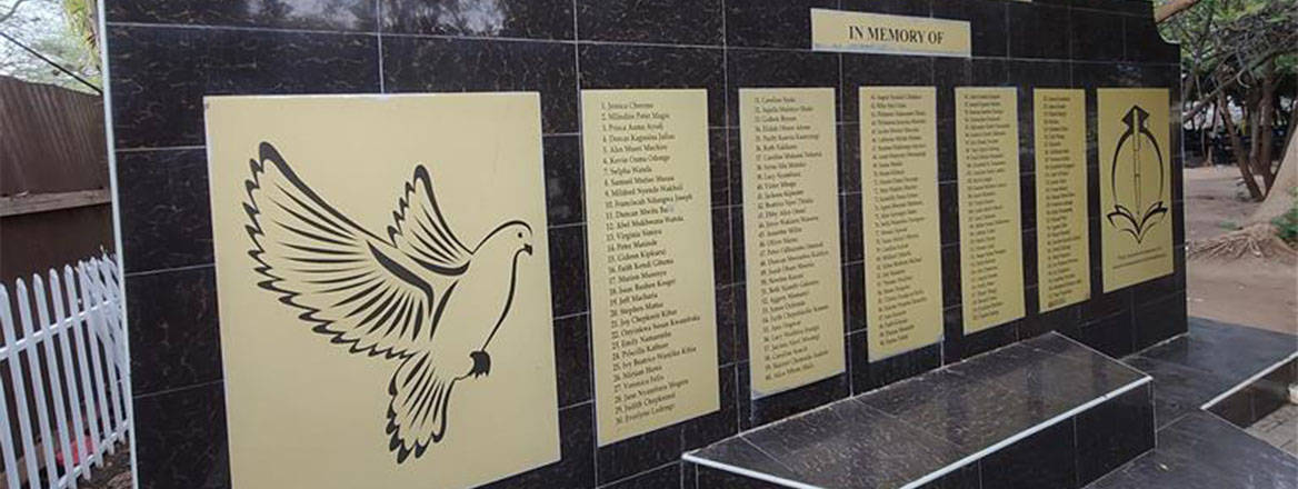 Names on a wall at the Garissa University Memorial