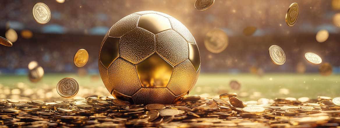 Golden football surrounded by money to illustrate dirty money in football