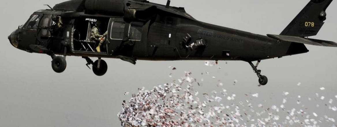 leaflets dropped from helicopter