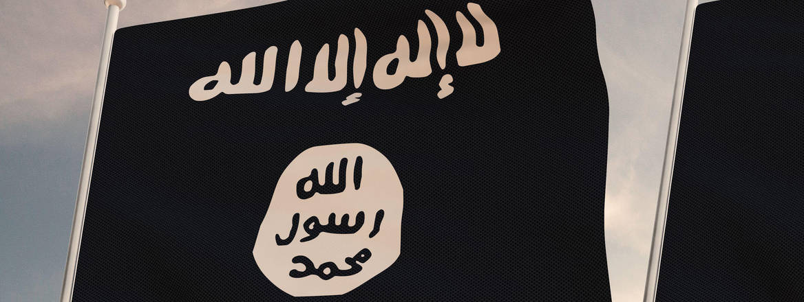 IS in Khorasan flag white lettering on black background