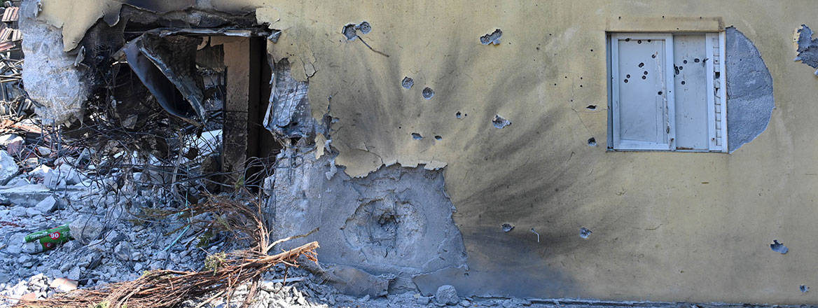 Damaged building in Israel, following the 7 October attacks by Hamas. Israel’s system that had enabled the pager attacks and the assassination of Nasrallah was partly to blame for the strategic failure to predict the 7 October attacks. Courtesy of Governm