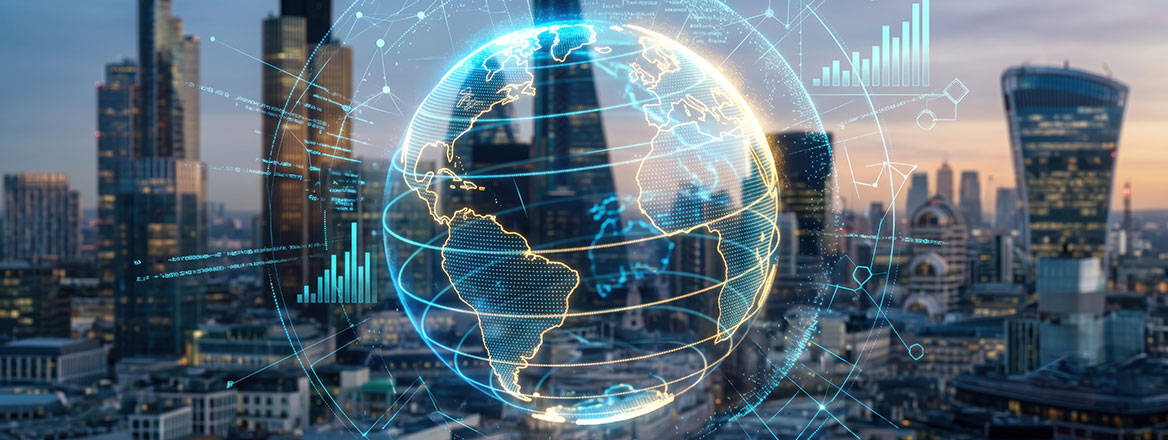 London skyline with overlaid globe to illustrate UK fraud risk