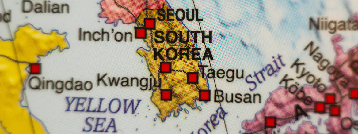map of South Korea showing Seoul and major cities