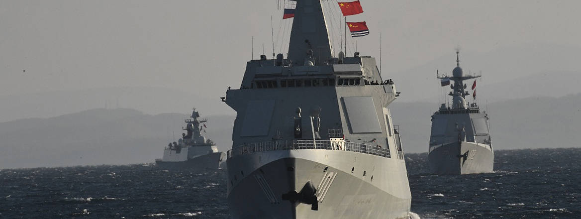 Russian and Chinese warships participate in the Joint Sea-2021 naval drills in the Sea of Japan in October 2021