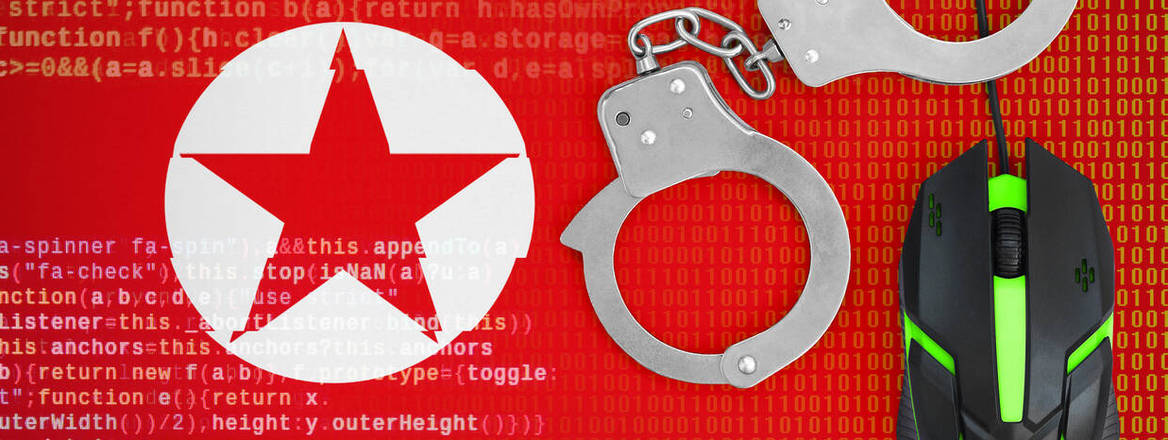 image showing north korea flag, handcuffs and computer mouse
