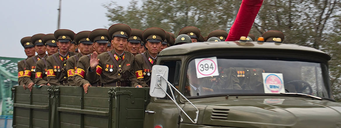On the move: North Korean troops at a parade in Pyongyang in 2015