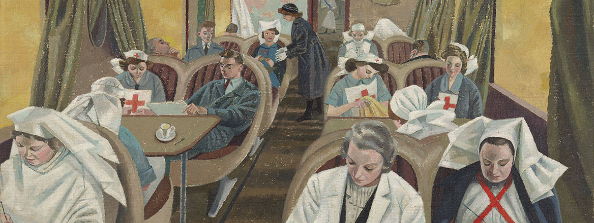 Evelyn Dunbar, Standing-by on Train 21: One of the Civilian Evacuation trains ready to evacuate casualties at short notice, 1941. © IWM (Art.IWM ART LD 1858).
