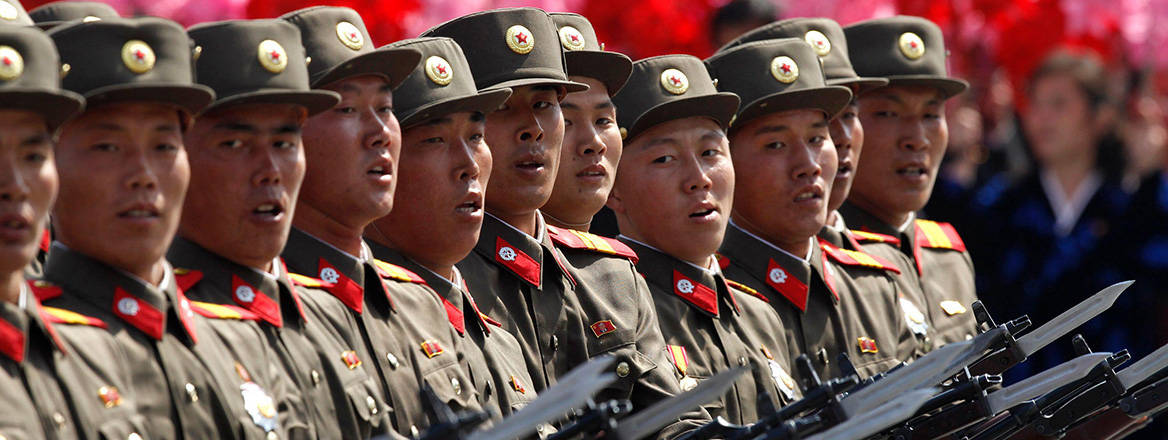 Raring to go: North Korean soldiers participate in a military parade in Pyongyang