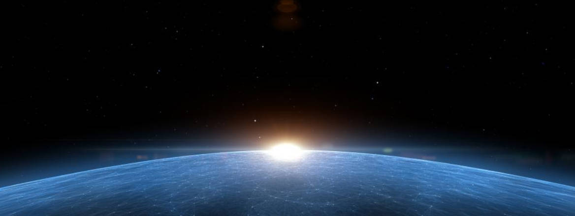 top of planet in space