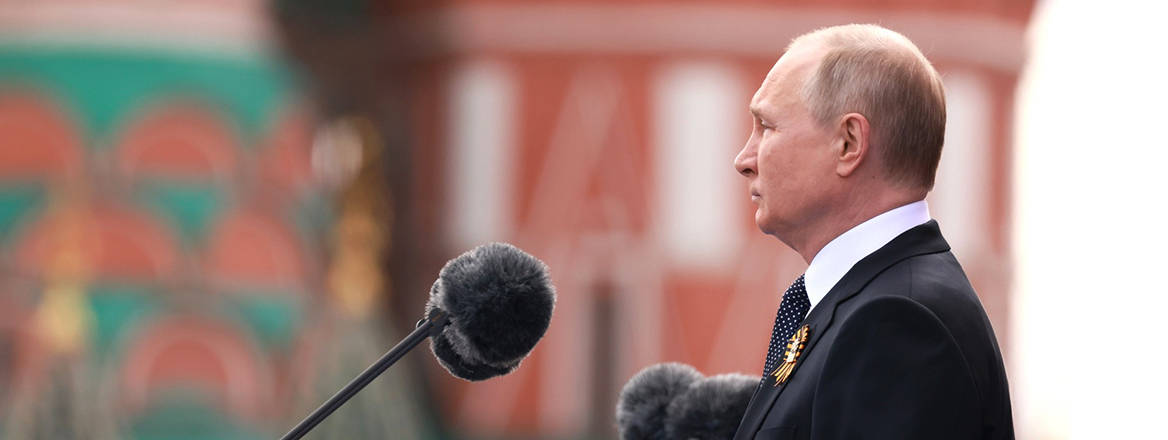 Recalling past glories: Russian President Vladimir Putin gives a speech in Moscow on Victory Day, 9 May 2022