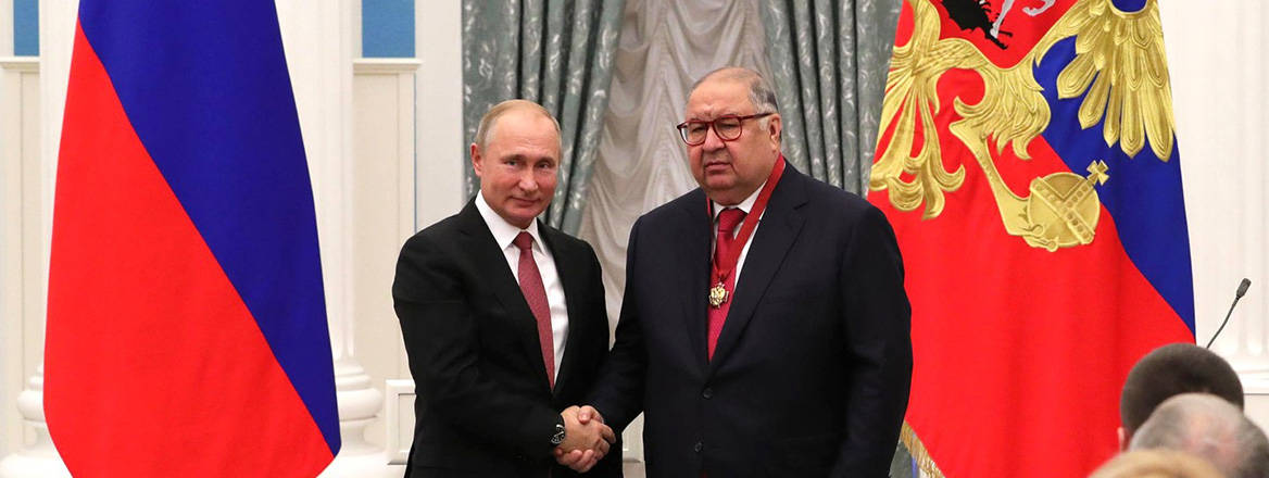 Friends indeed: Russian oligarch Alisher Usmanov with Vladimir Putin in 2018