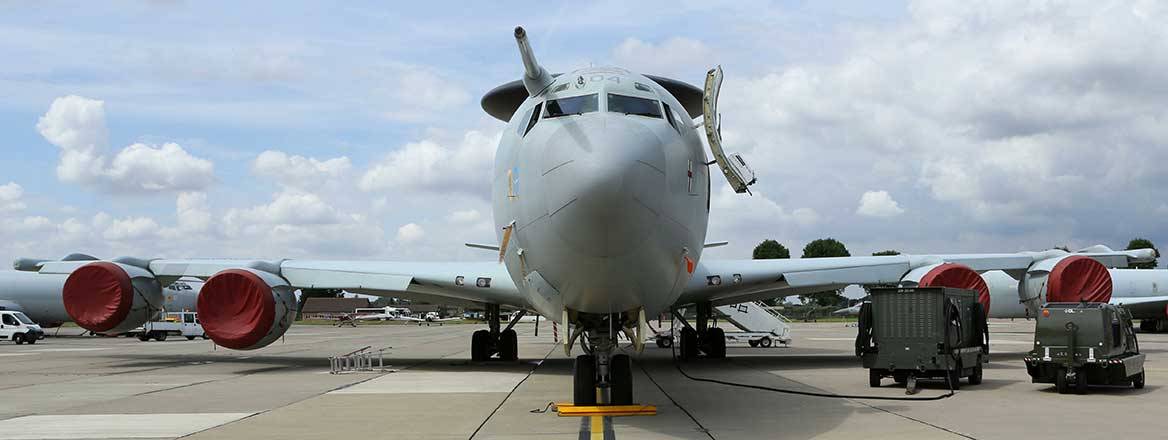 RAF Boeing E-3 Sentry AWACS on pavement facing camera