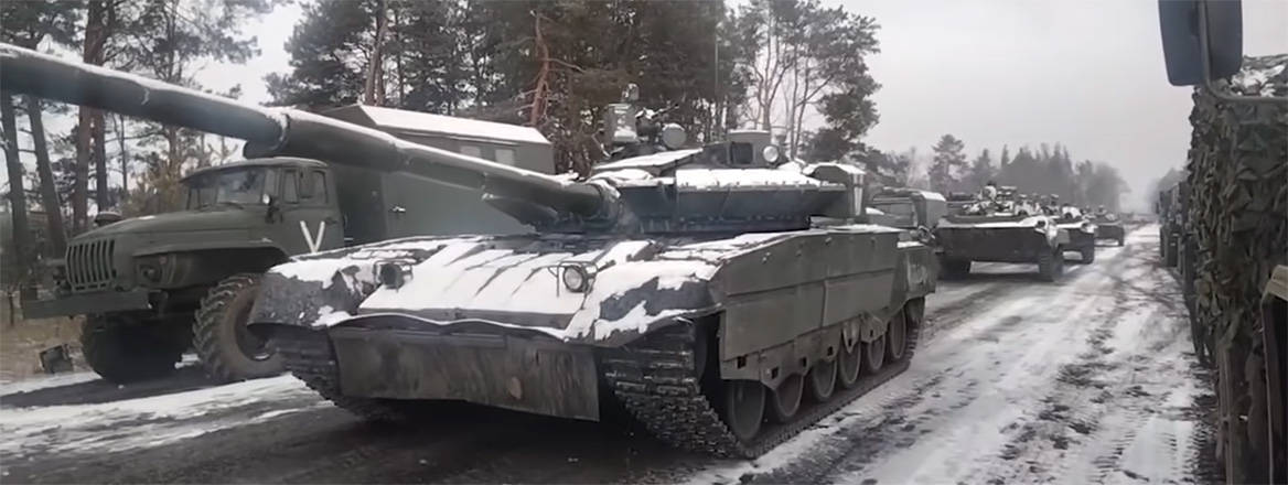 Rolling in: a column of Russian tanks and other armoured vehicles advancing in Ukraine in March 2022