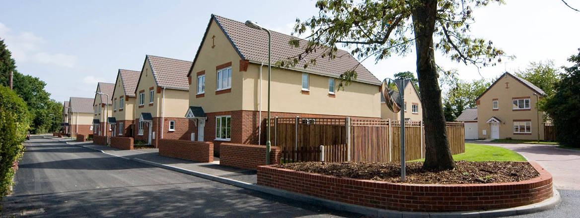 A street of modernised Service Family Accommodation on the Marchwood Estate, Southampton, Hampshire