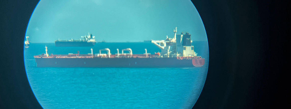A tanker with no visible identification, possibly a symbol of the so-called shadow fleet. Courtesy: Alamy.