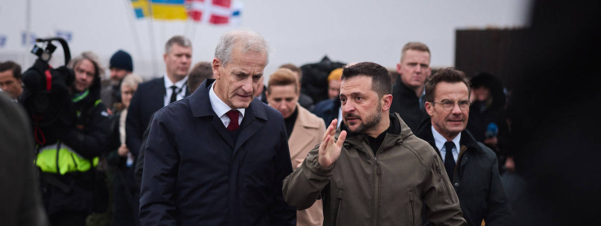 Norwegian Prime Minister Jonas Gahr Støre with Ukrainian President Volodymyr Zelensky in October 2024