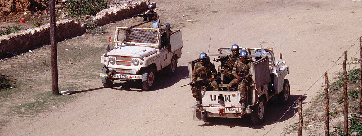 UN patrol on the streets around Kismayo, Somalia, 1994. Courtesy of theodore liasi/Alamy