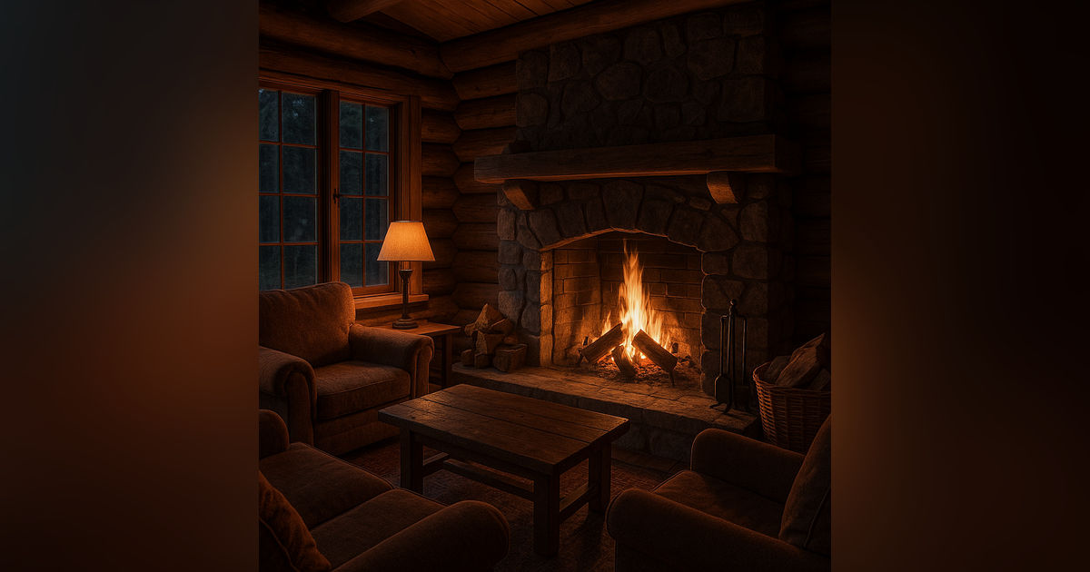 Cozy Forest Cabin Fireplace Ambience | Crackling Fire Sounds for Relaxing, Reading & Sleep