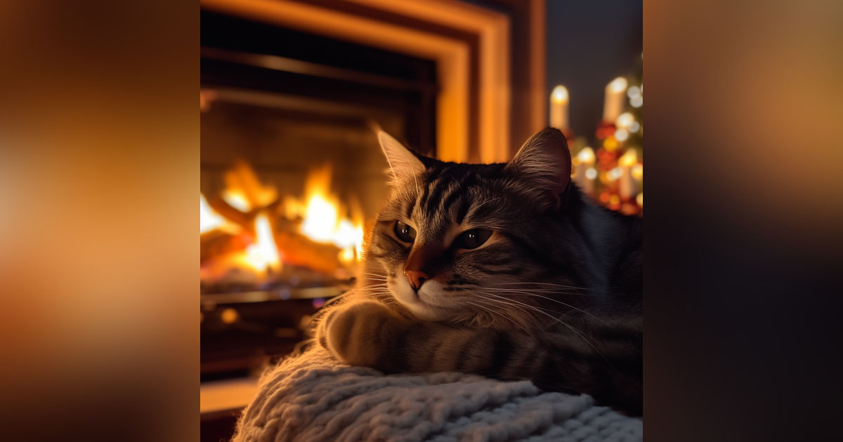 Cozy Purring Cat ASMR | Peaceful Evening Fireplace and Gentle Purr