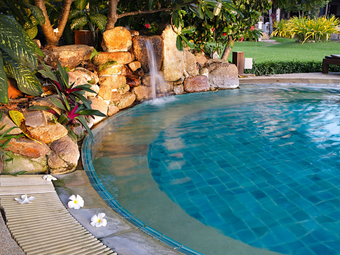 Pool Landscaping With A Waterfall