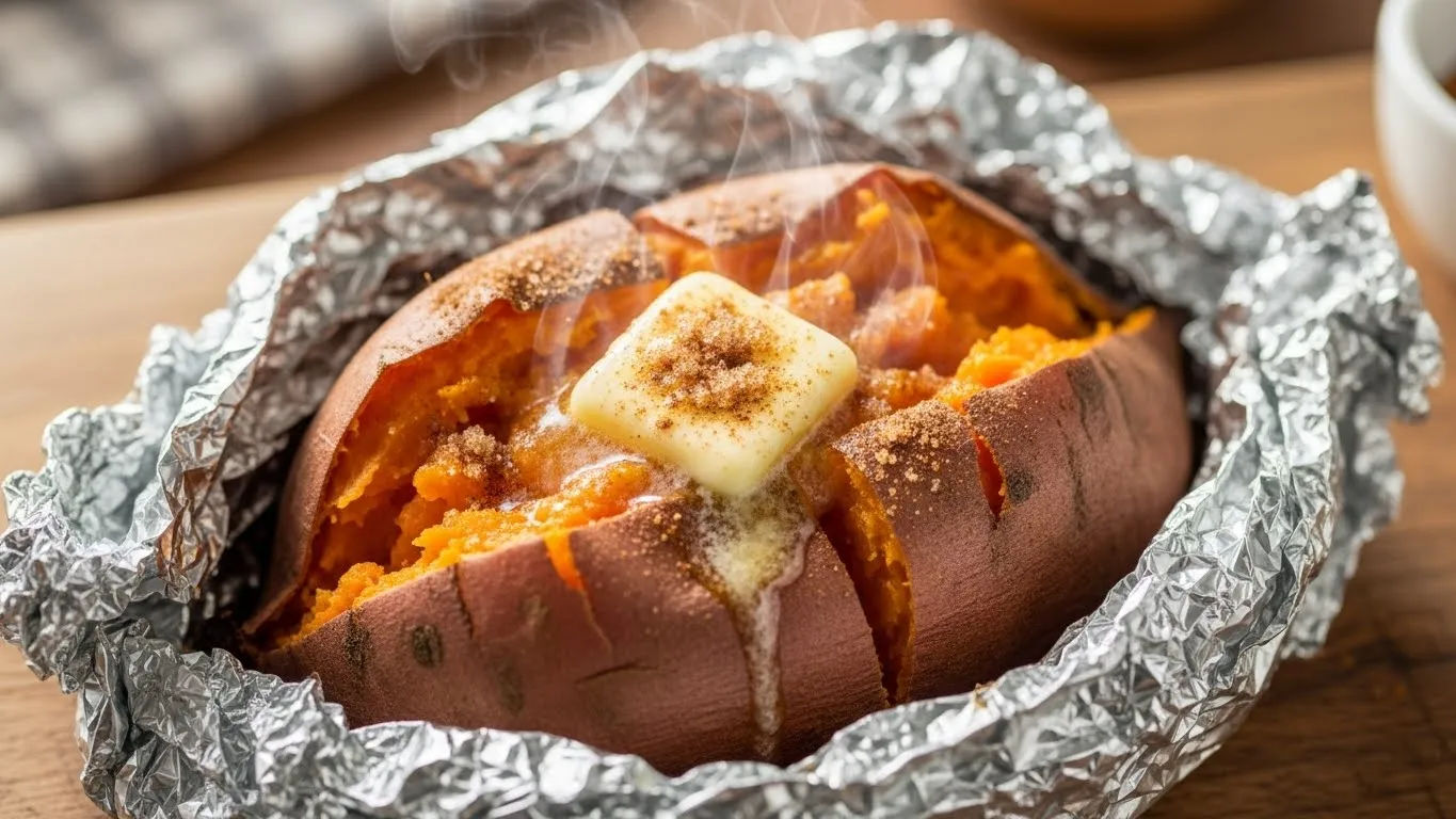 baked sweet potato in foil