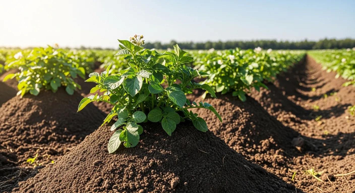 mounding potato plants