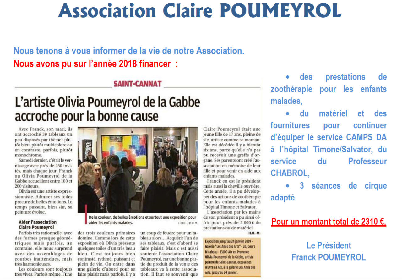 Bilan de l'association Claire Poumeyrol