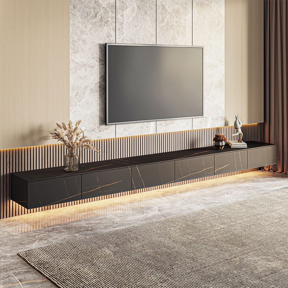 Floating Black Sintered Stone TV Stands