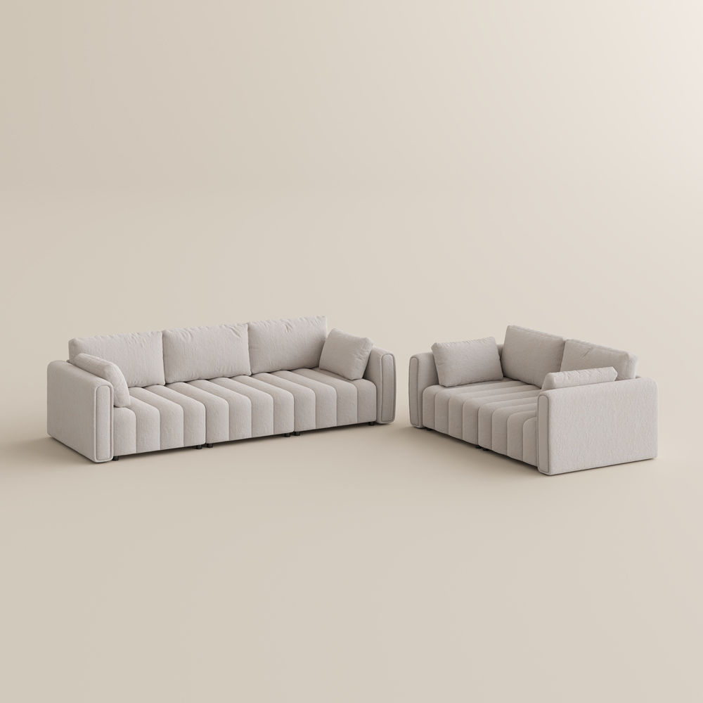 Partial Assembly Required Beige Chenille Sofa Set