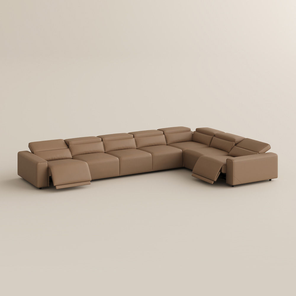 L-shaped Khaki Eco-friendly Microfiber Leather Modular Sofas