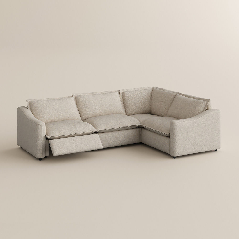 Curved Beige Linen Modular Sofas
