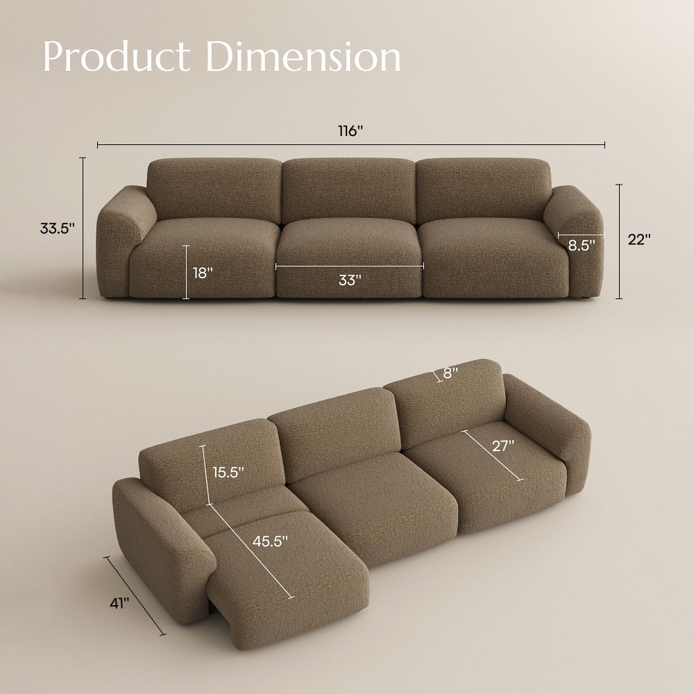 Extendable Dark Khaki Chenille Fabric Power Reclining Sofas
