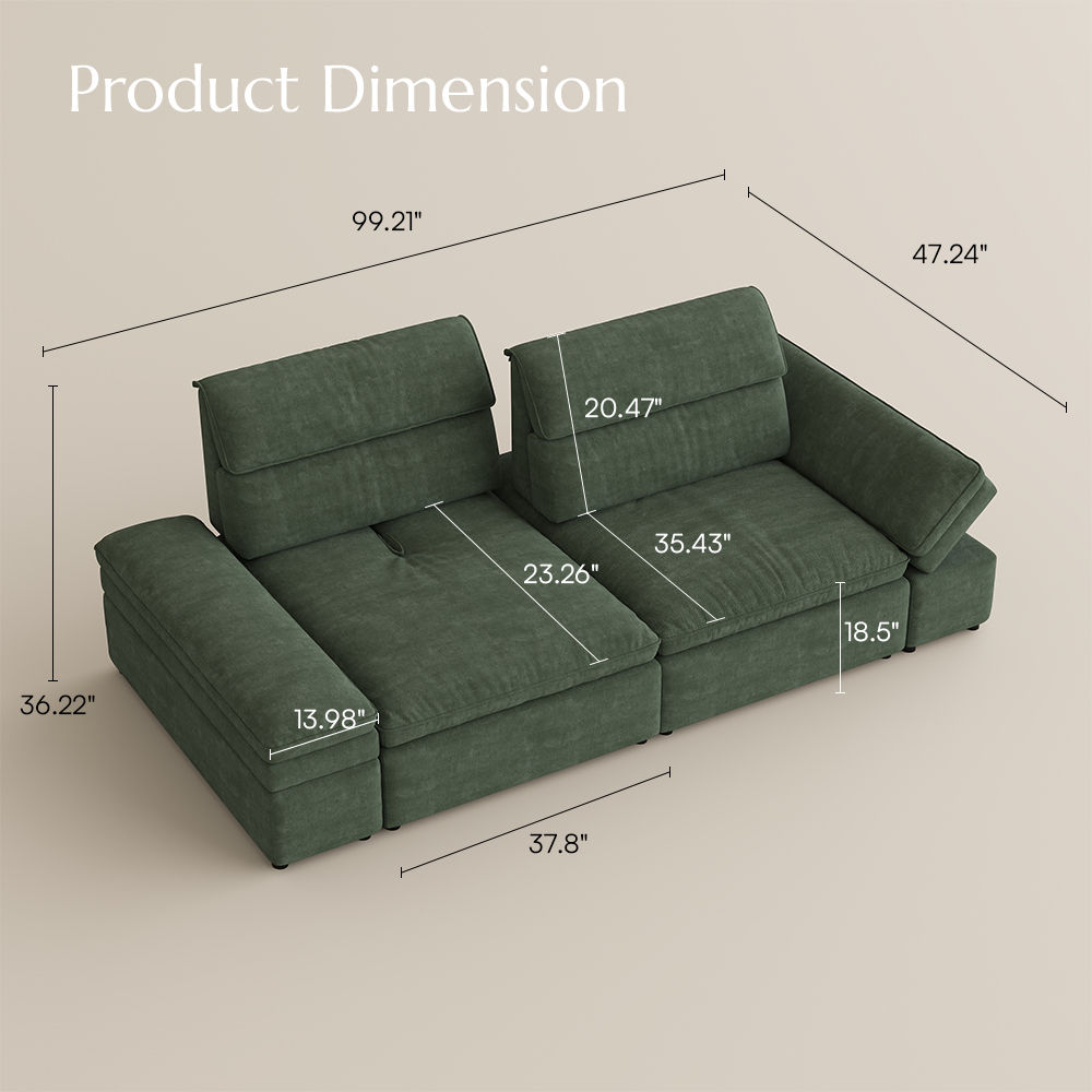 Pure Color Dark Green Fabric Modular Sofas