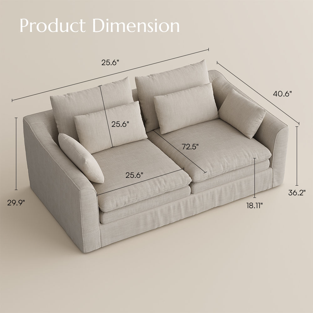 Living Room Beige Cotton Linen 4 Seater Sofas