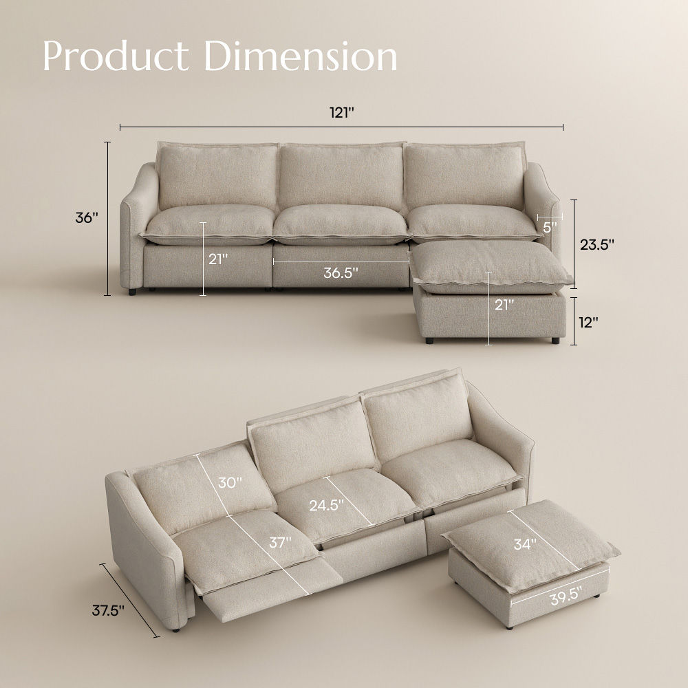 Deep Seat Beige Linen Modular Sofas