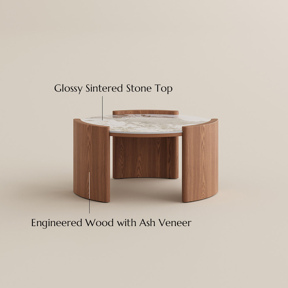 Partly Assemble Walnut Glossy Sintered Stone Coffee Tables