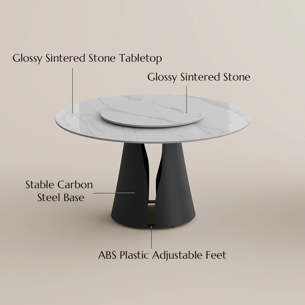 Modern White & Black Glossy Sintered Stone Dining Tables