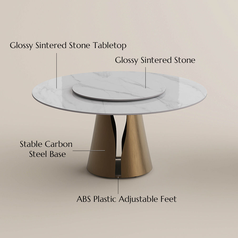Bronze White & Bronze Glossy Sintered Stone Dining Tables