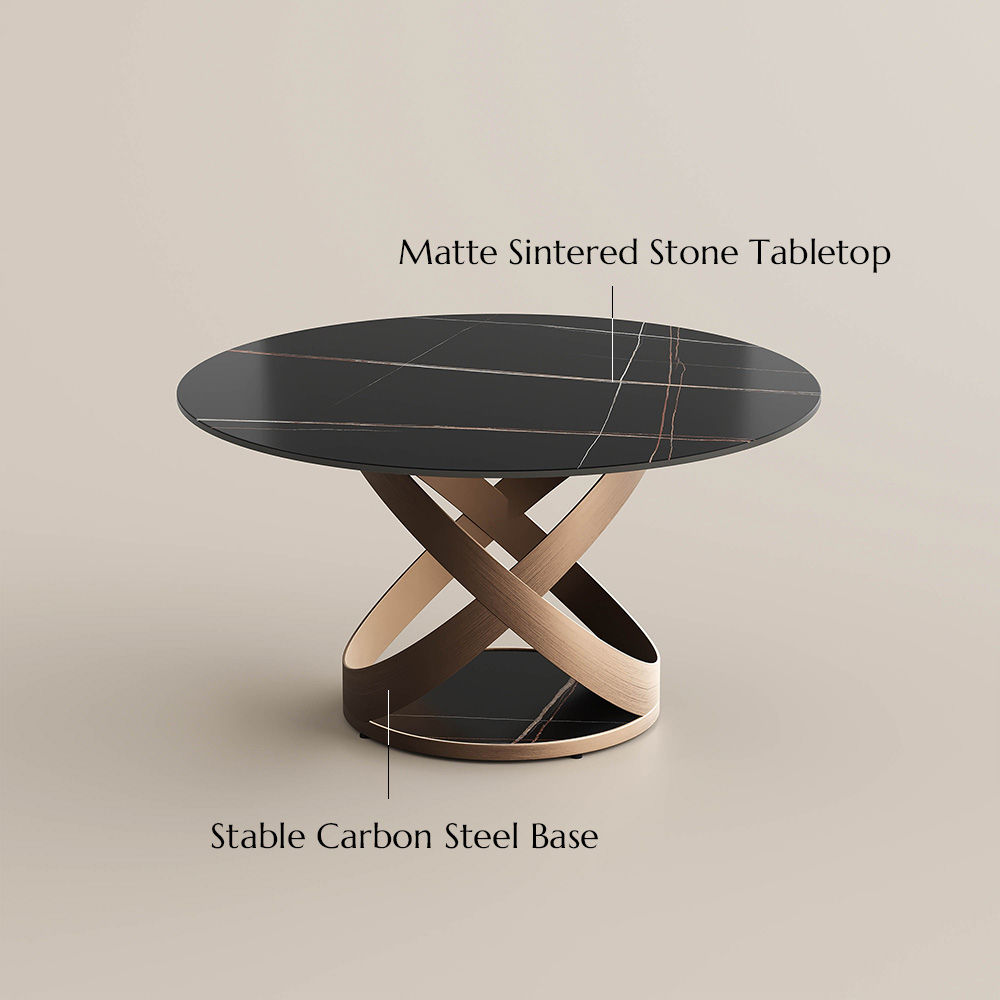 without Lazy Susan Black Matte Sintered Stone Dining Tables