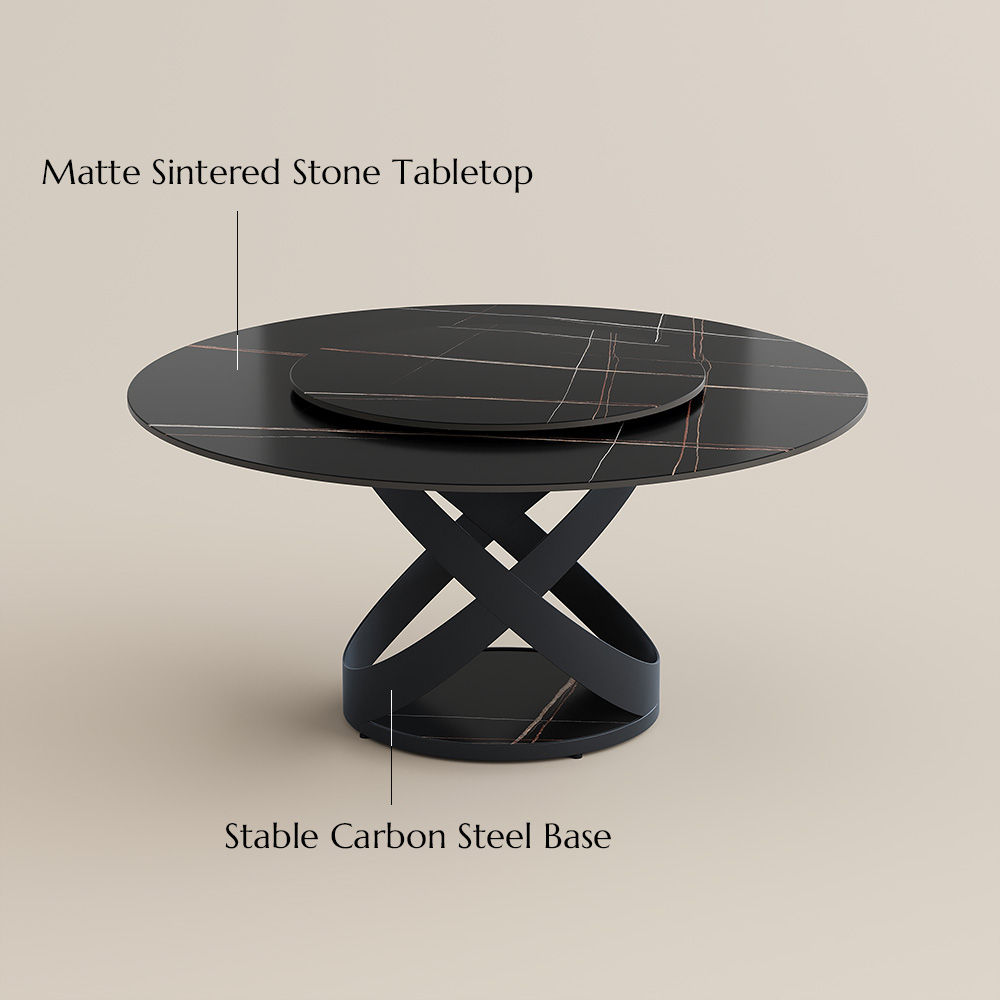 with Lazy Susan Black Matte Sintered Stone Dining Tables