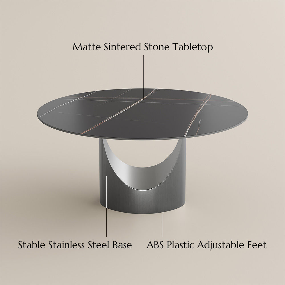 Stainless Steel Black & Gray Matte Sintered Stone Dining Tables