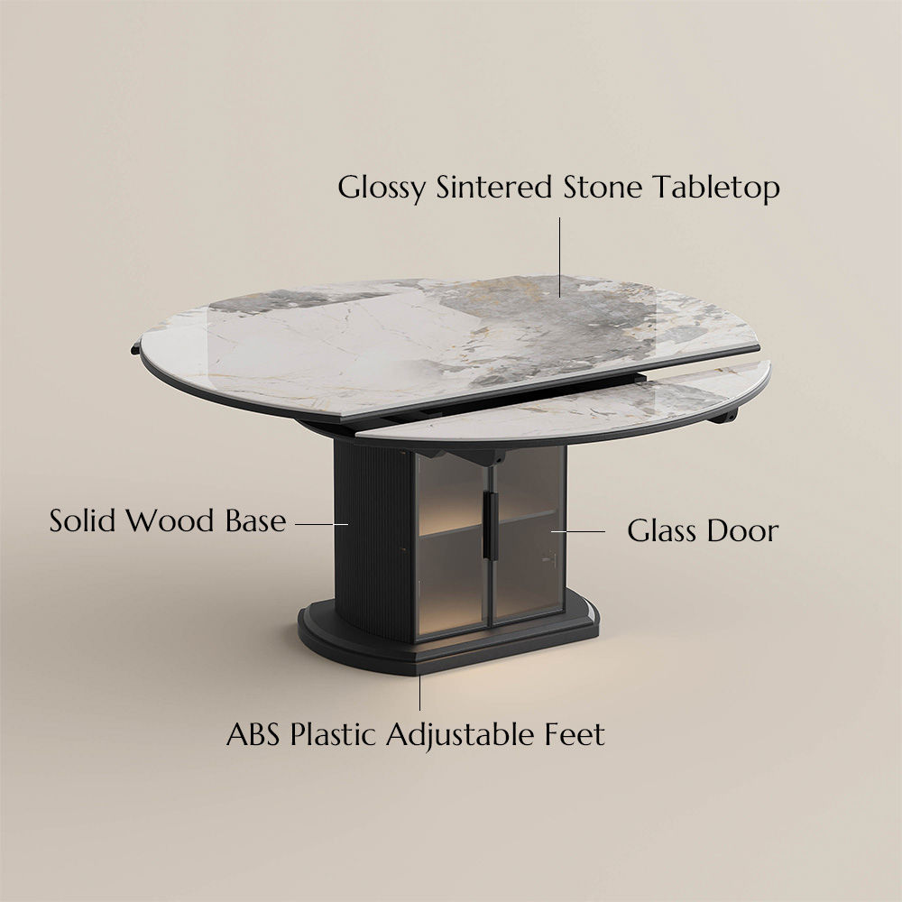 with LED Lights White B & Black Glossy Sintered Stone Extendable Dining Tables