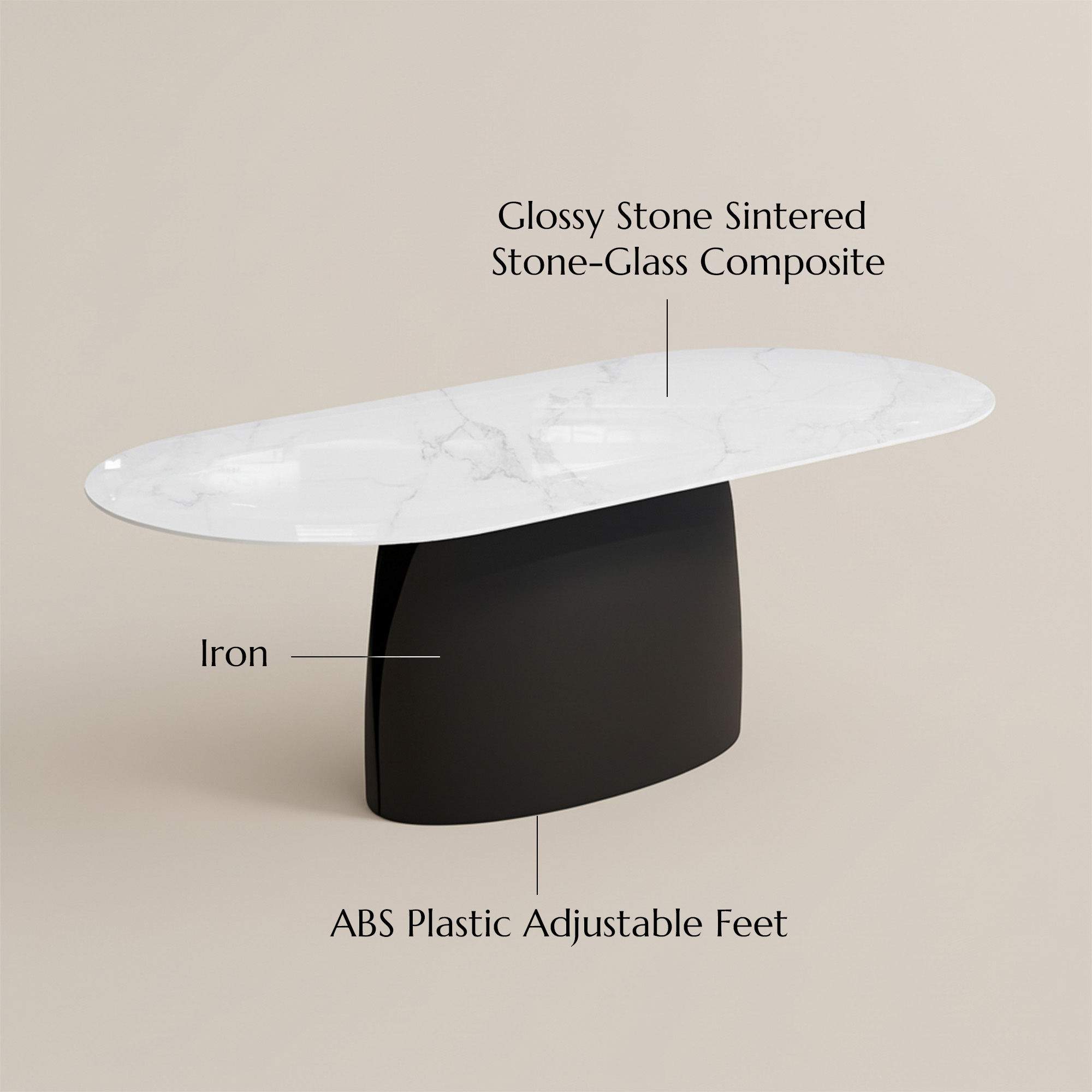 Curved White & Black Glossy Sintered Stone Dining Tables