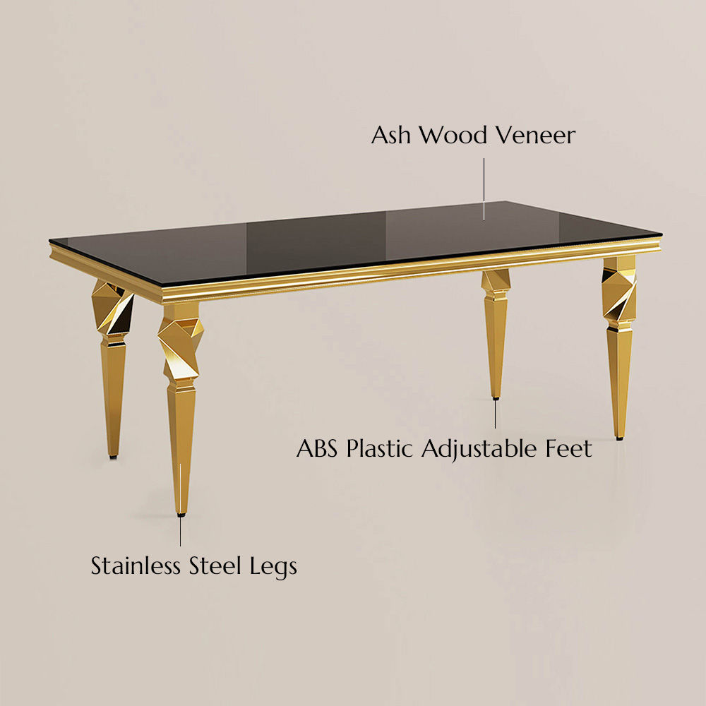 Tempered Glass Black & Gold Tempered Glass Dining Tables