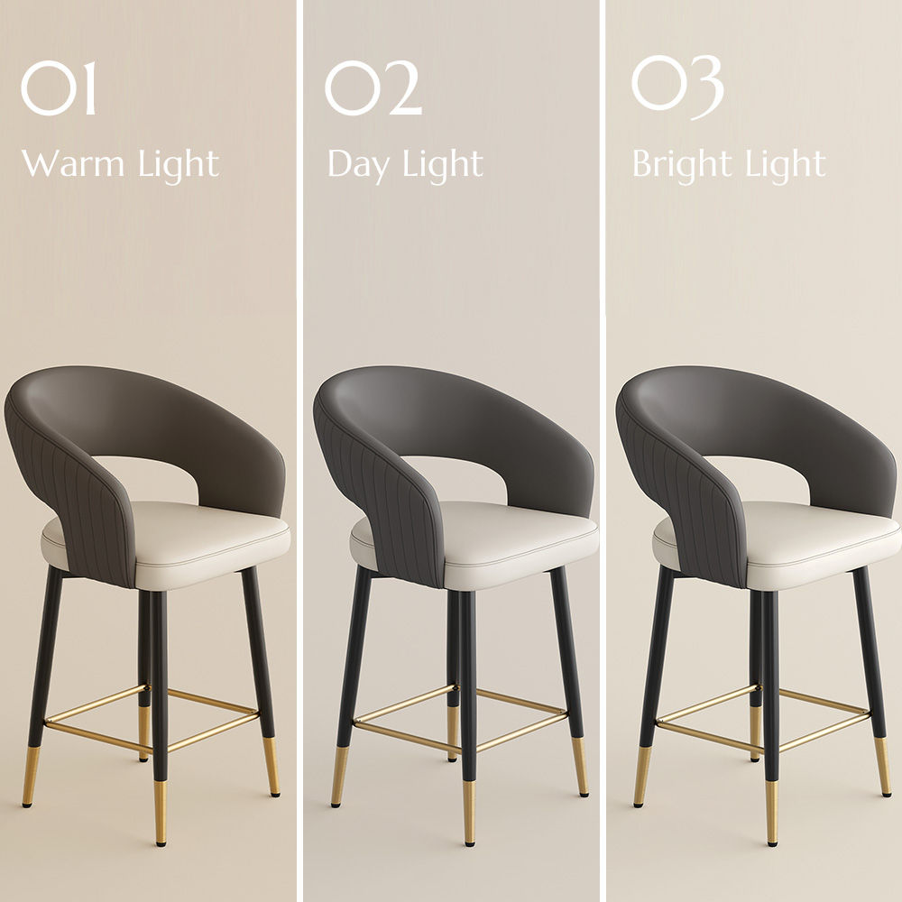 Beige Beige & Gray PU Leather Bar Stools & Counter Stools