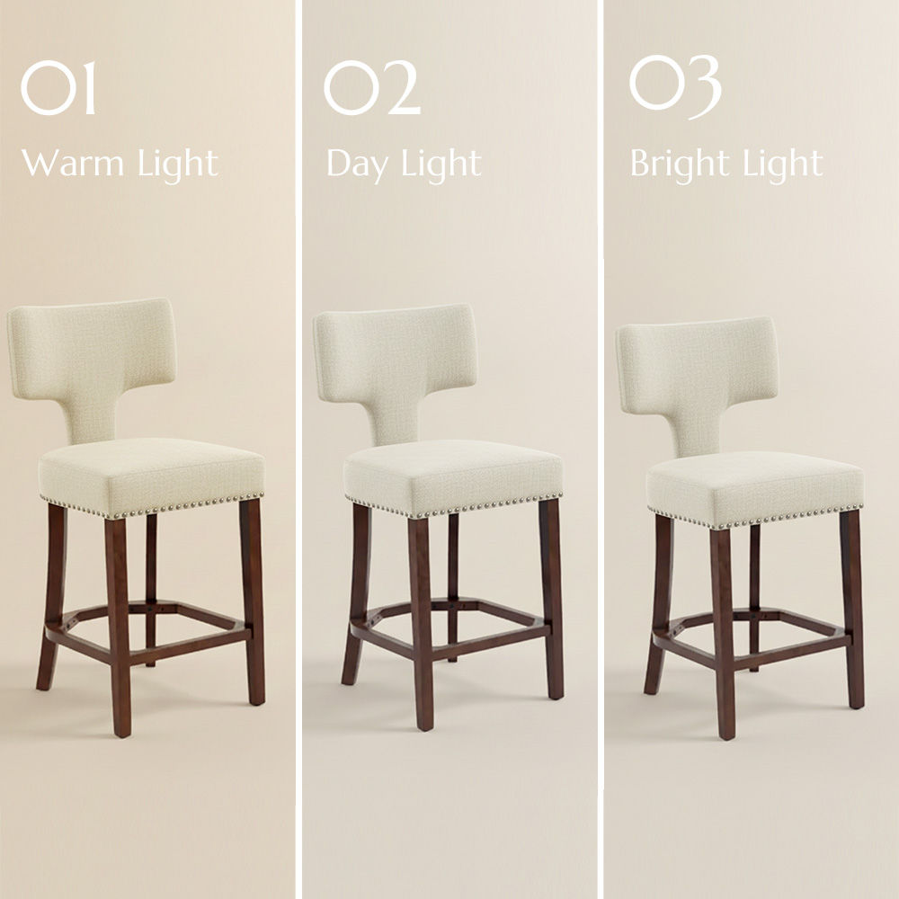 Solid Wood Beige & Walnut Cotton Linen Bar Stools & Counter Stools
